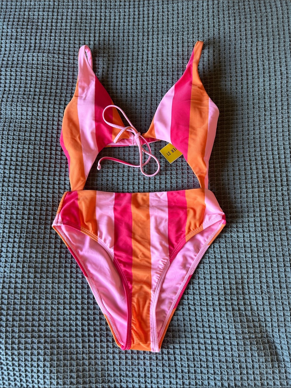 Forever 21 Pink & Orange Striped One-Piece Swimsuit